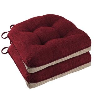 Plush Red and Beige Chair Cushions Set